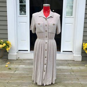 Khaki Linen Shirtwaist Midi Dress (VINTAGE)